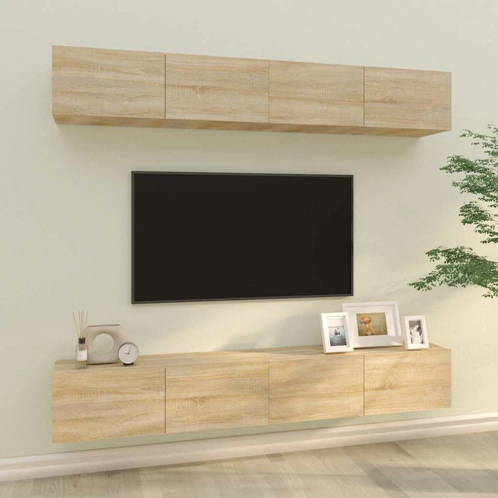 TV staliukas Sieninės televizoriaus spintelės, 4vnt., ąžuolo, 100x30x30cm