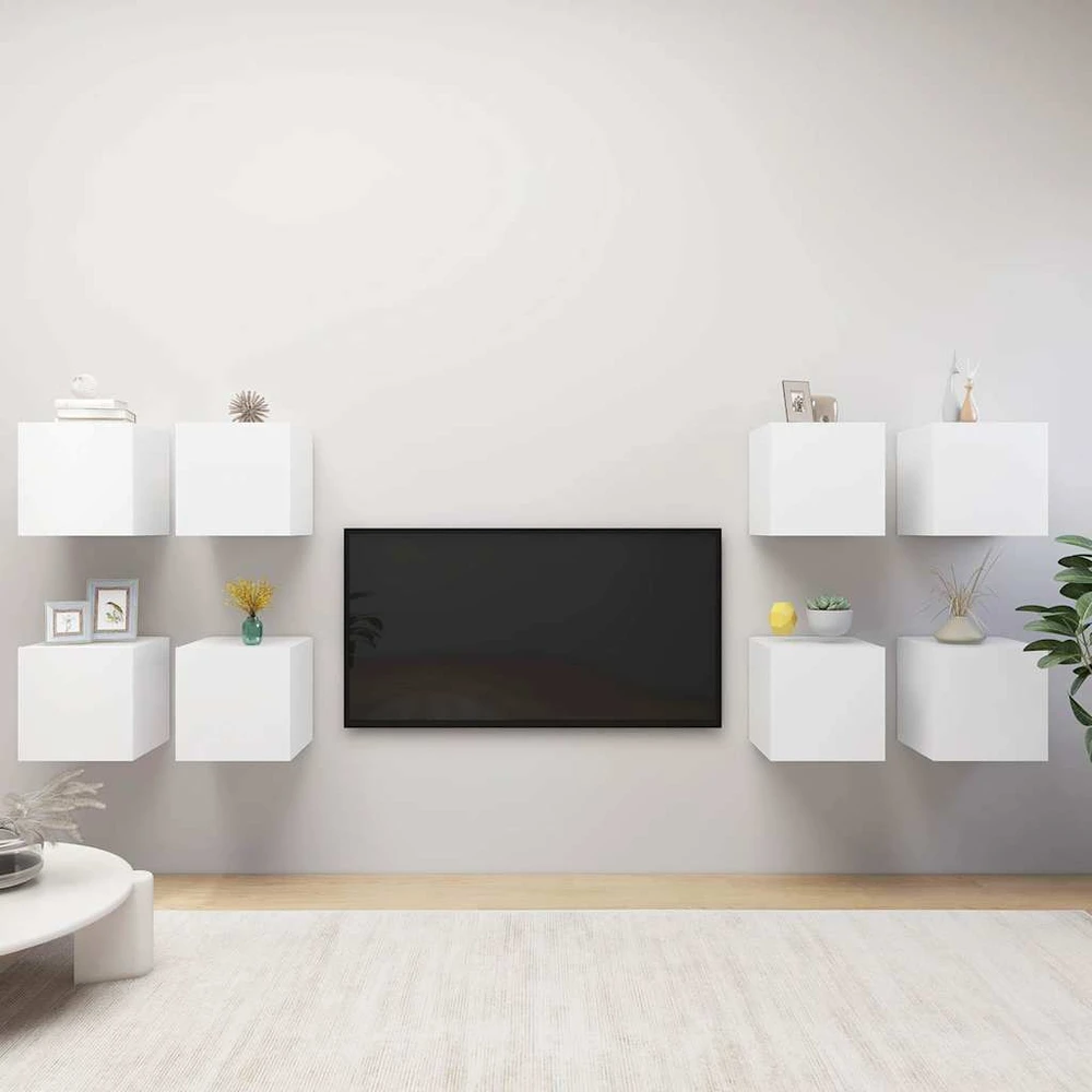 TV staliukas Sieninės televizoriaus spintelės, 8vnt., baltos, 30,5x30x30cm