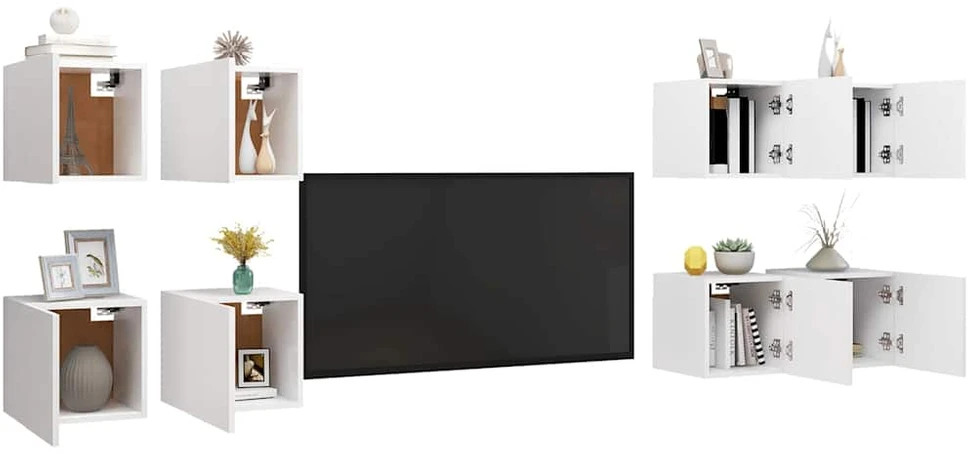 TV staliukas Sieninės televizoriaus spintelės, 8vnt., baltos, 30,5x30x30cm