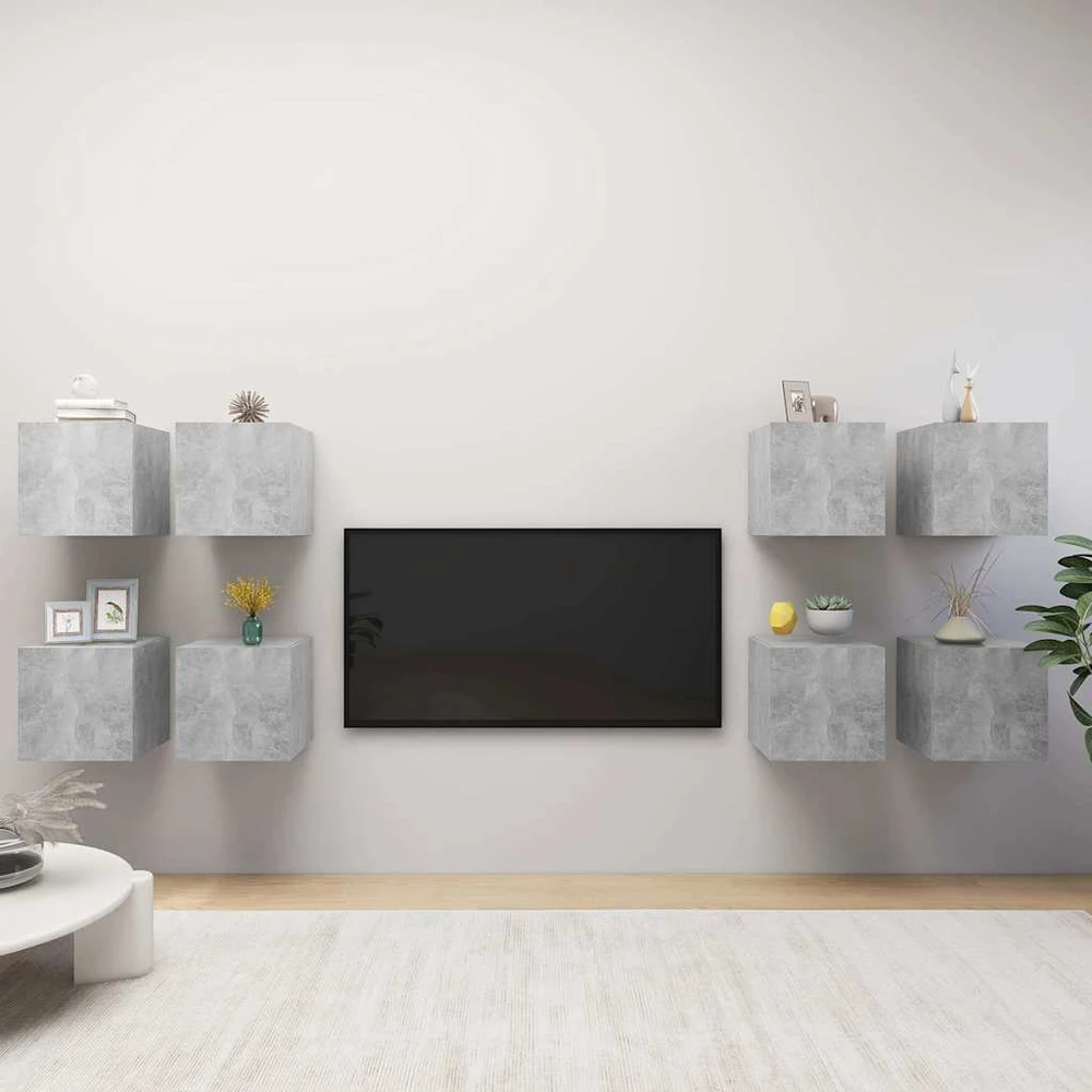 TV staliukas Sieninės televizoriaus spintelės, 8vnt., pilkos, 30,5x30x30cm