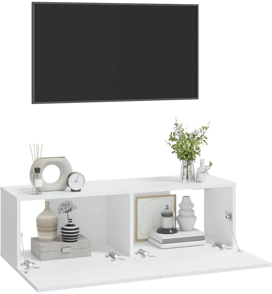 Sieninės TV spintelės, 2vnt., baltos, 100x30x30cm, mediena