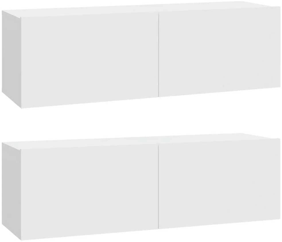 Sieninės TV spintelės, 2vnt., baltos, 100x30x30cm, mediena