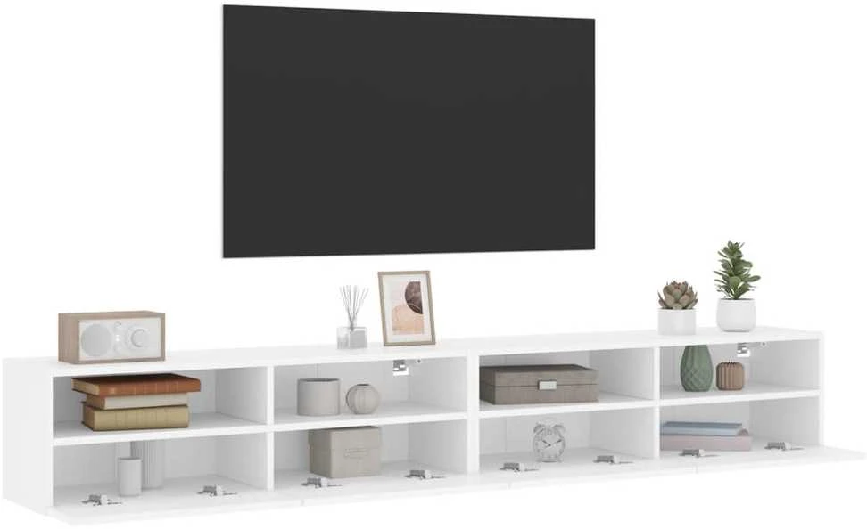TV staliukas Sieninės TV spintelės, 2vnt., baltos, 100x30x30cm, mediena