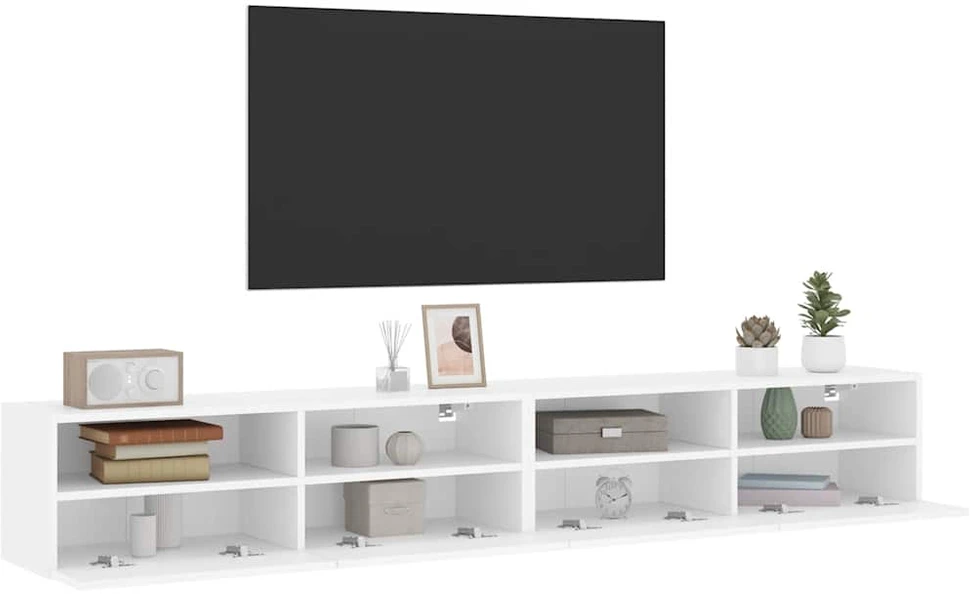 TV staliukas Sieninės TV spintelės, 2vnt., baltos, 100x30x30cm, mediena