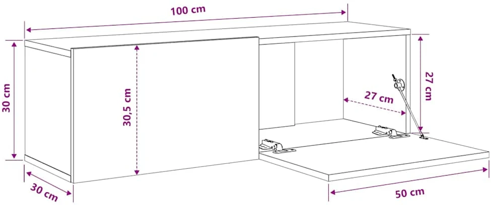 Sieninės TV spintelės, 2vnt., baltos, 100x30x30cm, mediena