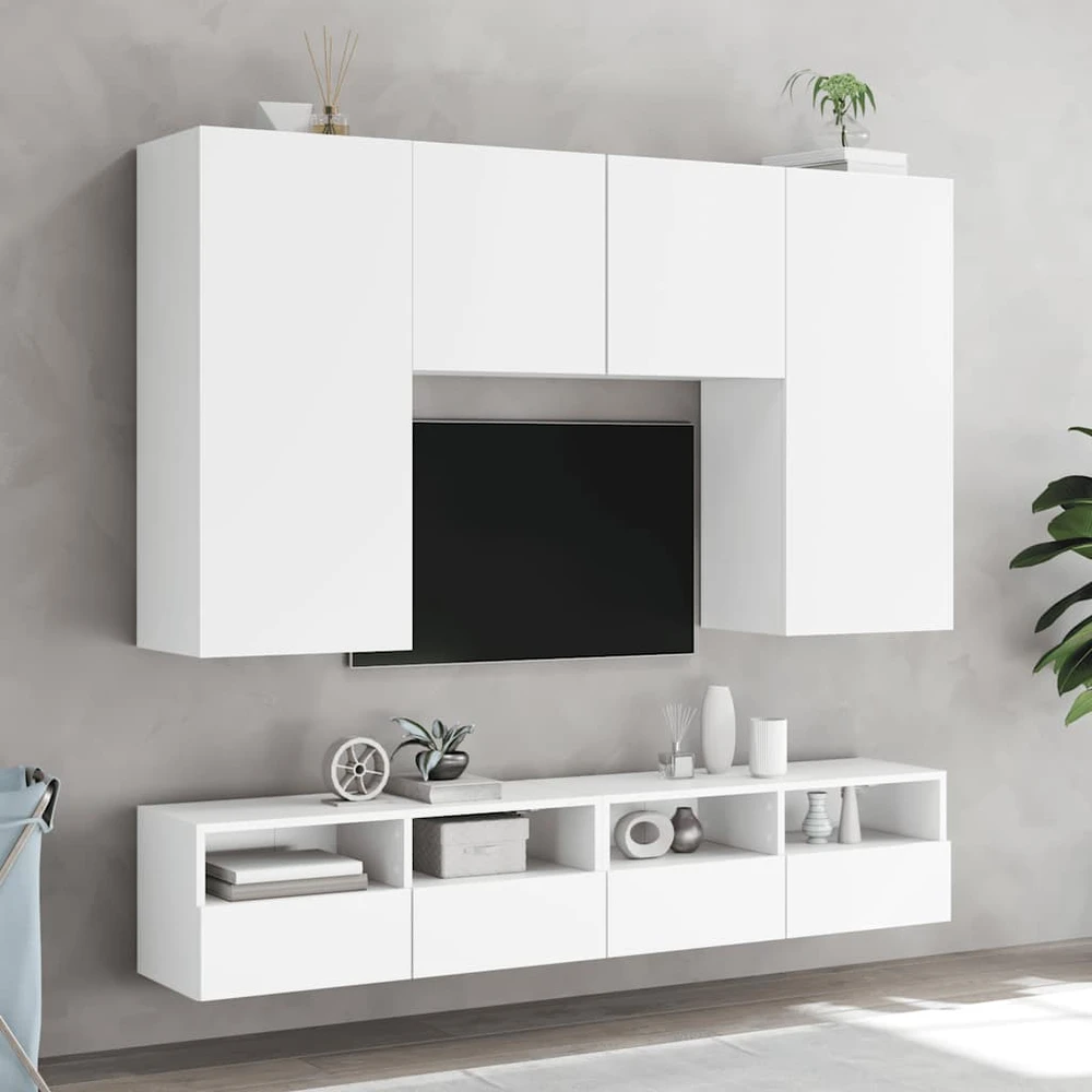 TV staliukas Sieninės TV spintelės, 2vnt., baltos, 100x30x30cm, mediena