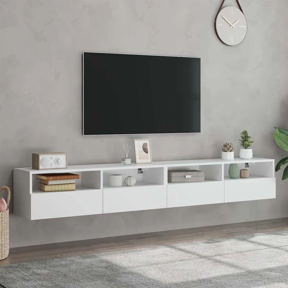TV staliukas Sieninės TV spintelės, 2vnt., baltos, 100x30x30cm, mediena