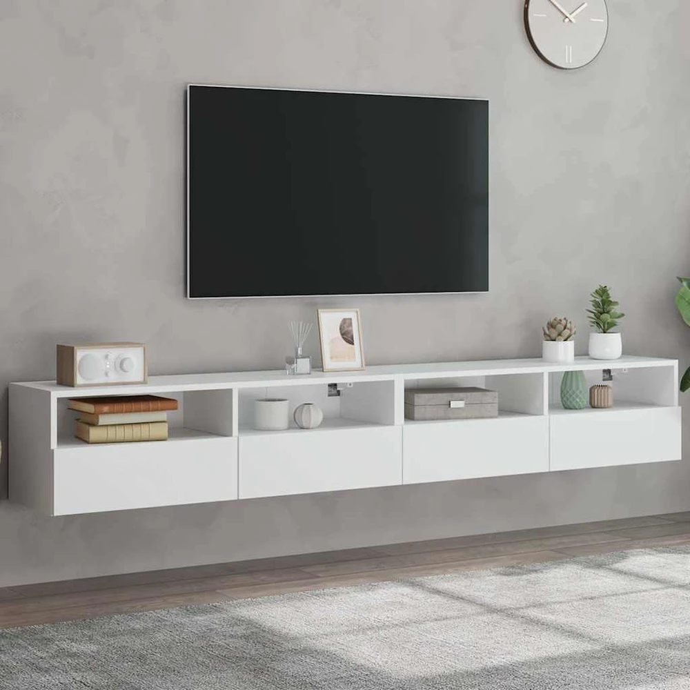 TV staliukas Sieninės TV spintelės, 2vnt., baltos, 100x30x30cm, mediena