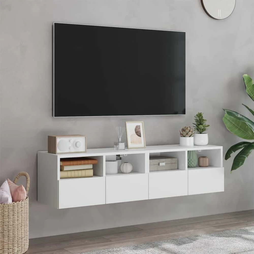 TV staliukas Sieninės TV spintelės, 2vnt., baltos, 60x30x30cm, mediena