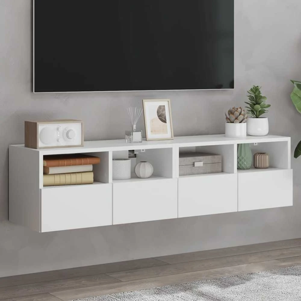 TV staliukas Sieninės TV spintelės, 2vnt., baltos, 60x30x30cm, mediena