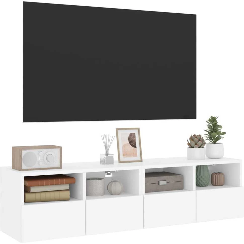 TV staliukas Sieninės TV spintelės, 2vnt., baltos, 60x30x30cm, mediena