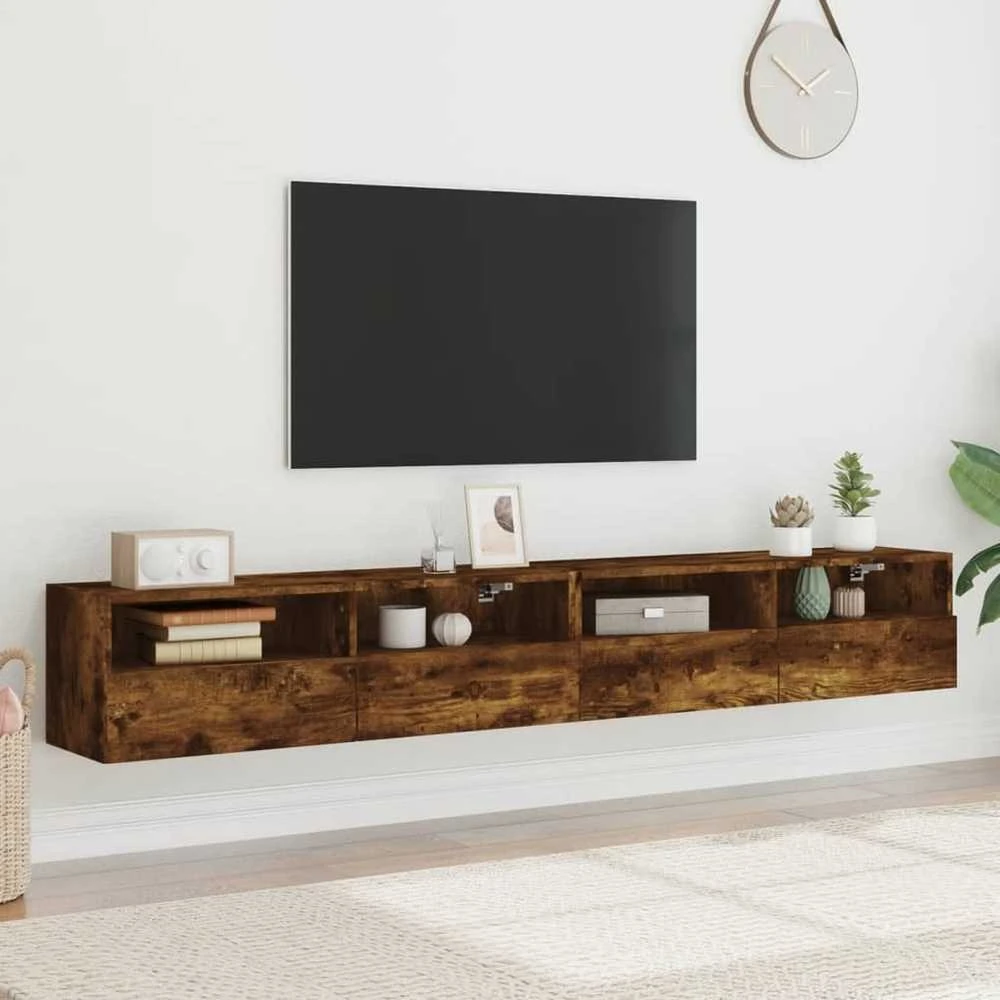 TV staliukas Sieninės TV spintelės, 2vnt., dūminės, 100x30x30cm, mediena