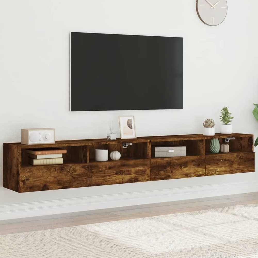 TV staliukas Sieninės TV spintelės, 2vnt., dūminės, 100x30x30cm, mediena