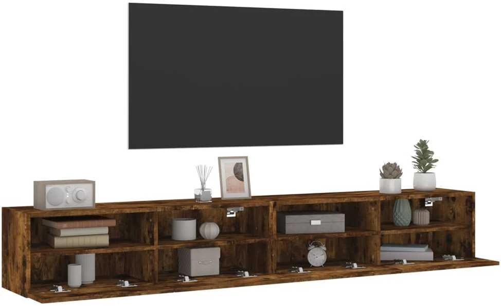 TV staliukas Sieninės TV spintelės, 2vnt., dūminės, 100x30x30cm, mediena