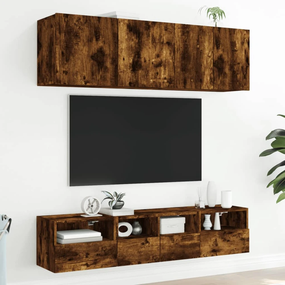 TV staliukas Sieninės TV spintelės, 2vnt., dūminės, 40x30x30cm, mediena