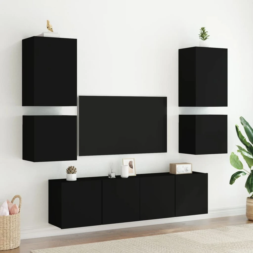 TV staliukas Sieninės TV spintelės, 2vnt., juodos, 40,5x30x40cm, mediena