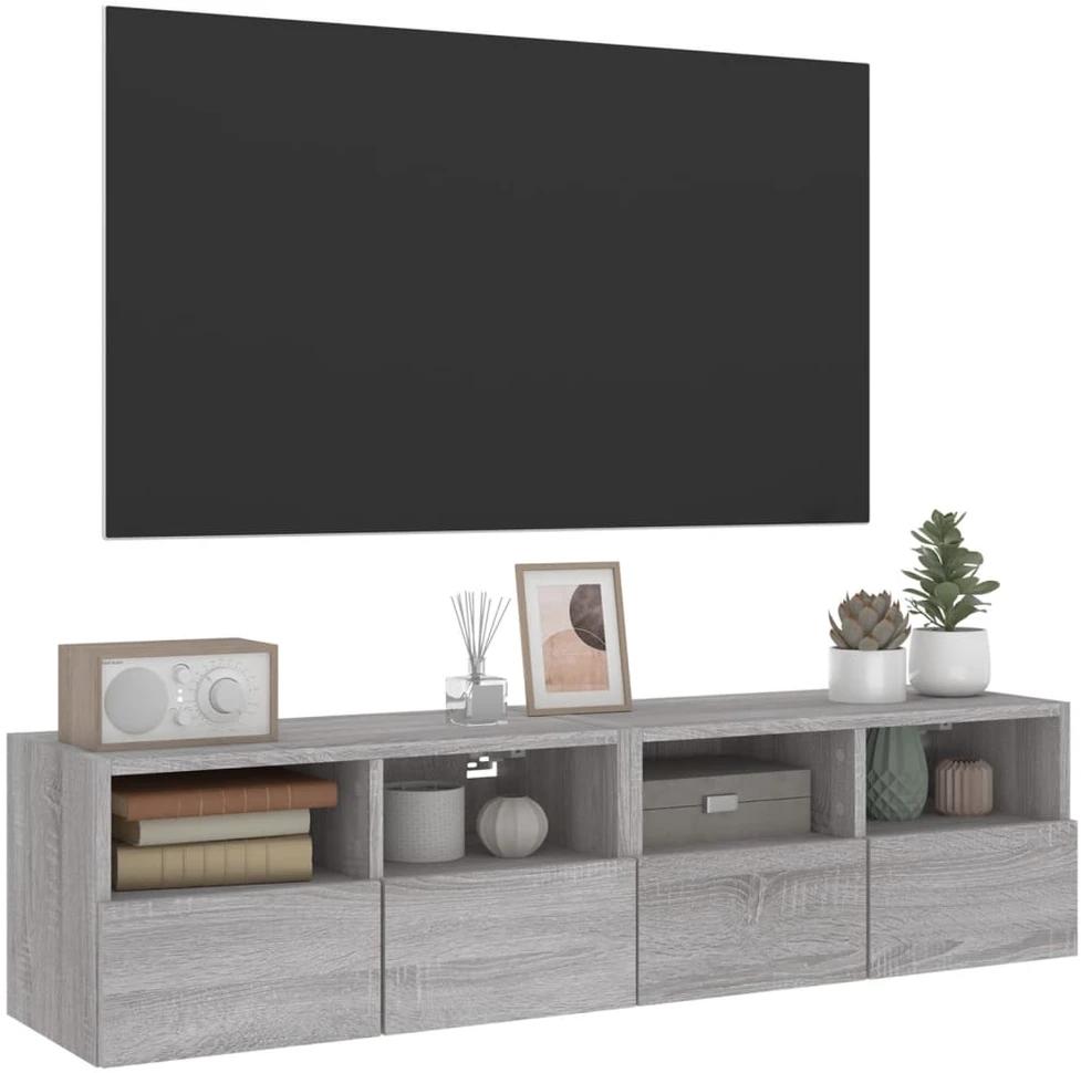 TV staliukas Sieninės TV spintelės, 2vnt., pilkos, 60x30x30cm, mediena