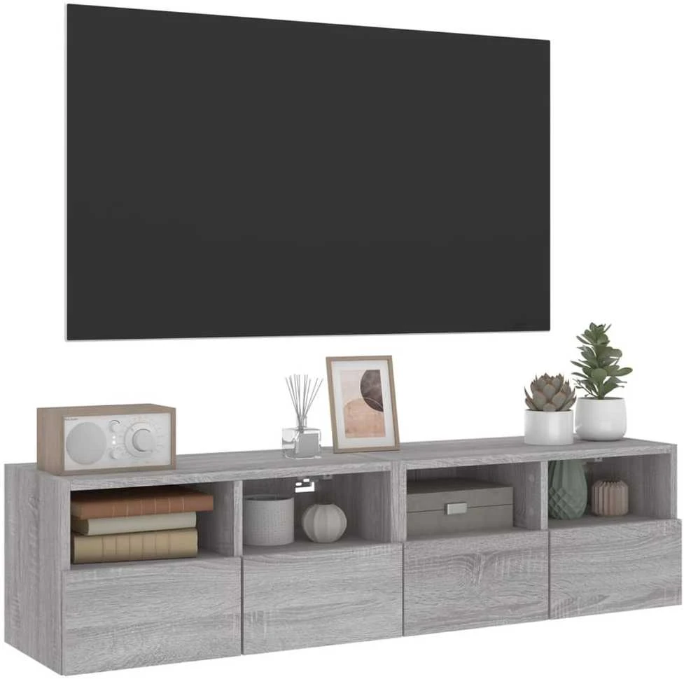 TV staliukas Sieninės TV spintelės, 2vnt., pilkos, 60x30x30cm, mediena