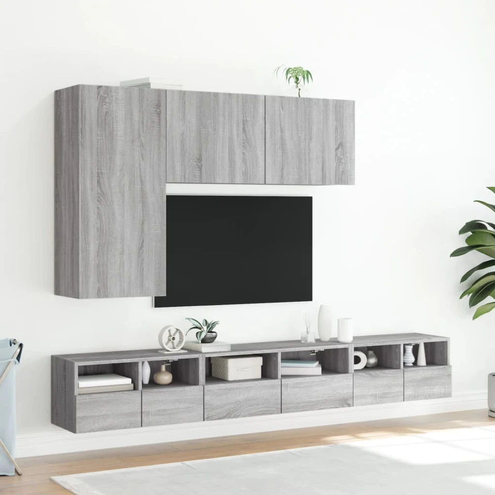 TV staliukas Sieninės TV spintelės, 2vnt., pilkos, 60x30x30cm, mediena