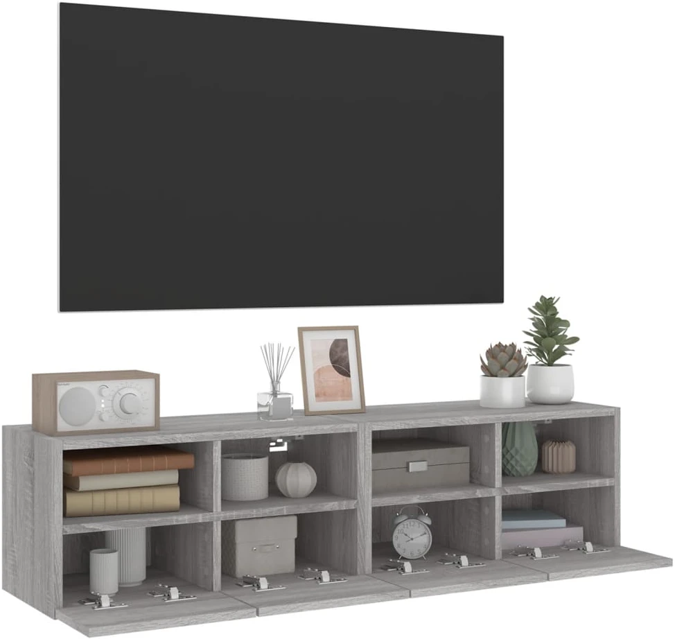 TV staliukas Sieninės TV spintelės, 2vnt., pilkos, 60x30x30cm, mediena