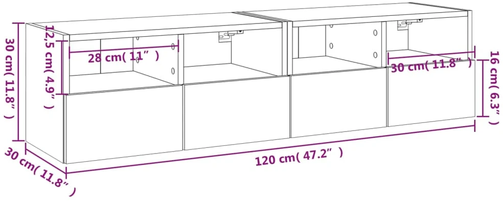 TV staliukas Sieninės TV spintelės, 2vnt., pilkos, 60x30x30cm, mediena
