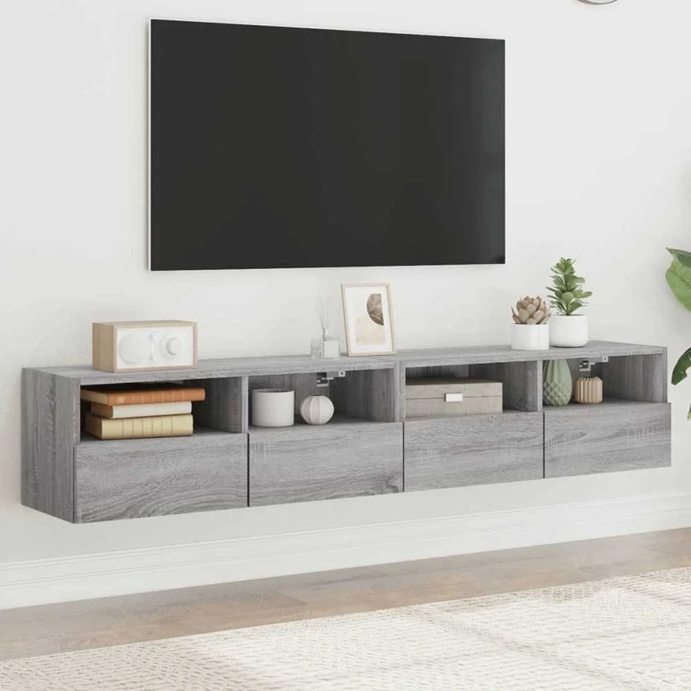 TV staliukas Sieninės TV spintelės, 2vnt., pilkos, 80x30x30cm, mediena