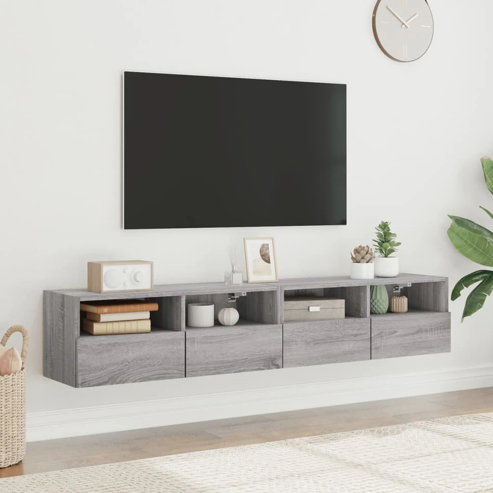 TV staliukas Sieninės TV spintelės, 2vnt., pilkos, 80x30x30cm, mediena