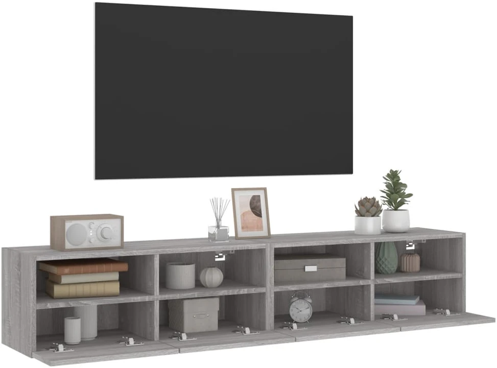 TV staliukas Sieninės TV spintelės, 2vnt., pilkos, 80x30x30cm, mediena