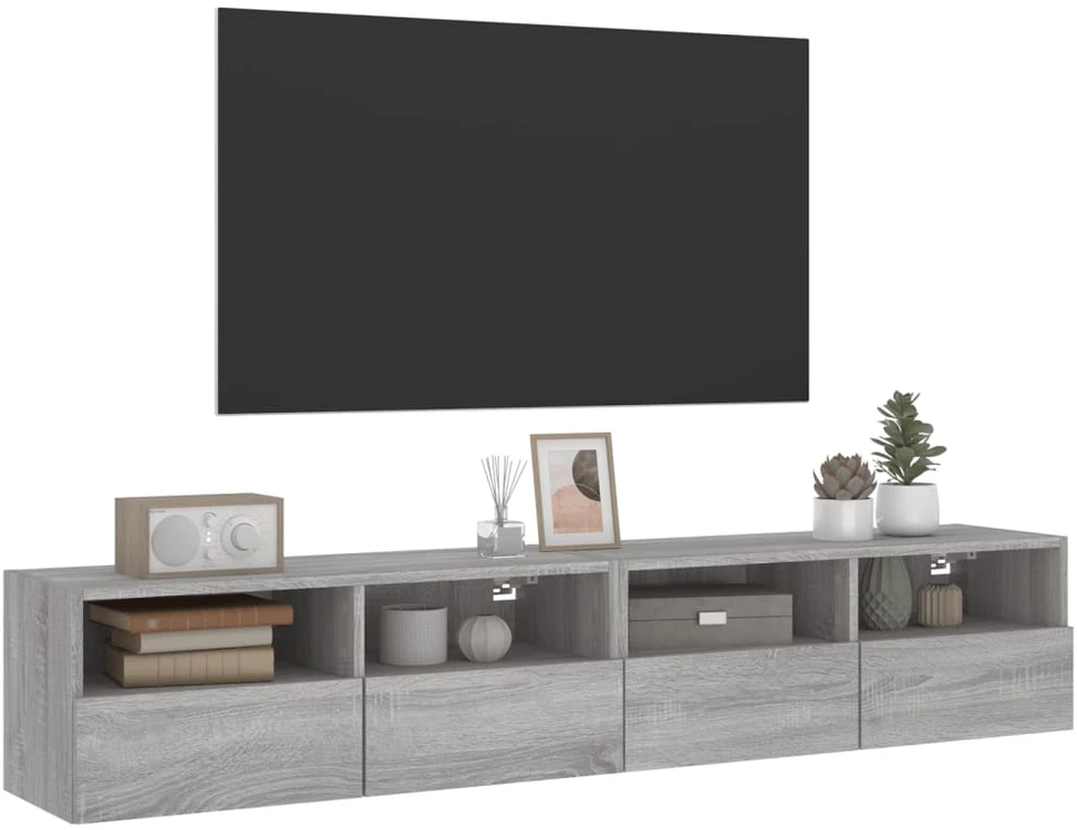 TV staliukas Sieninės TV spintelės, 2vnt., pilkos, 80x30x30cm, mediena