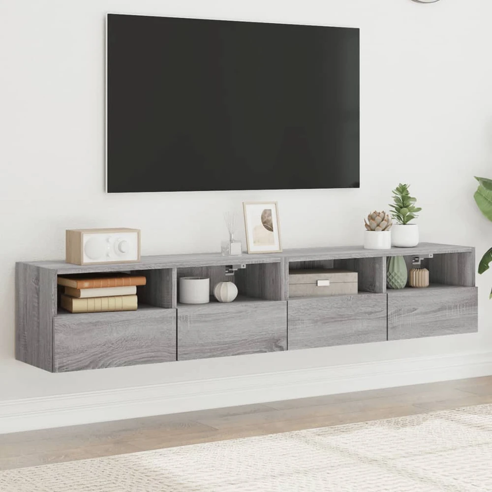 TV staliukas Sieninės TV spintelės, 2vnt., pilkos, 80x30x30cm, mediena