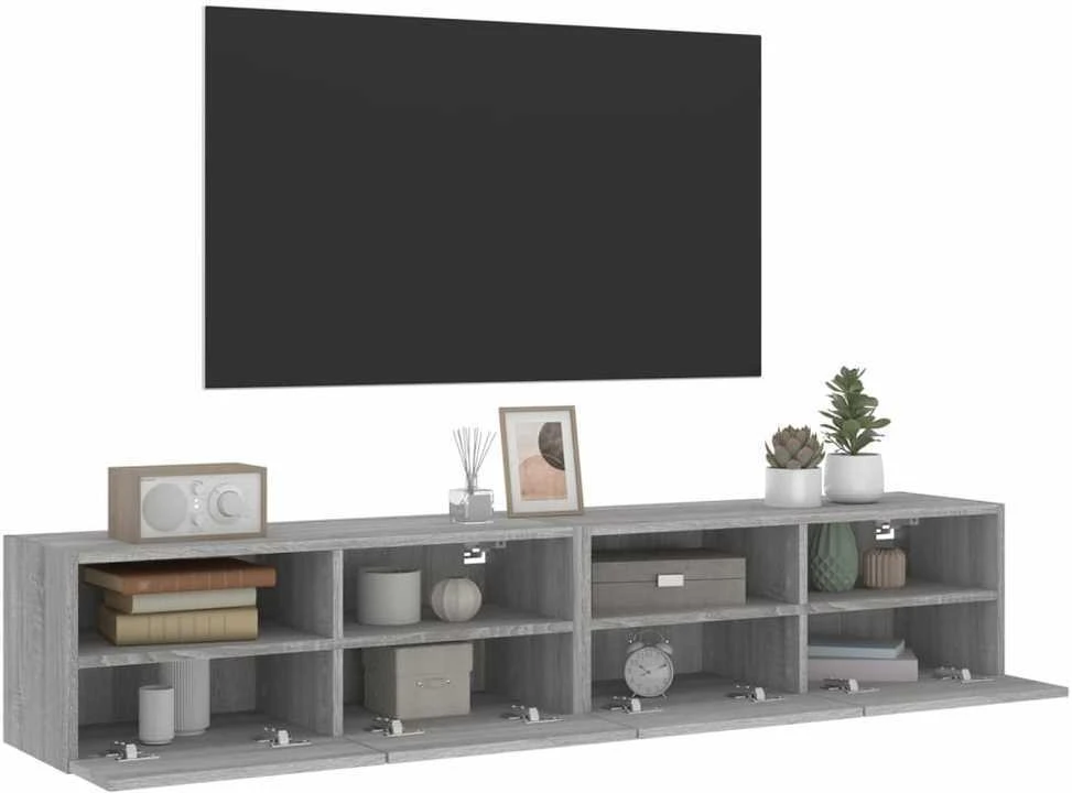 TV staliukas Sieninės TV spintelės, 2vnt., pilkos, 80x30x30cm, mediena