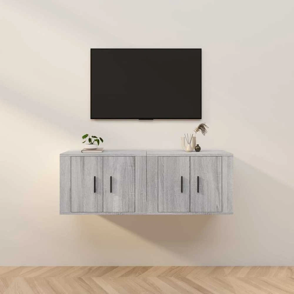 TV staliukas Sieninės TV spintelės, 2vnt., pilkos ąžuolo, 57x34,5x40cm