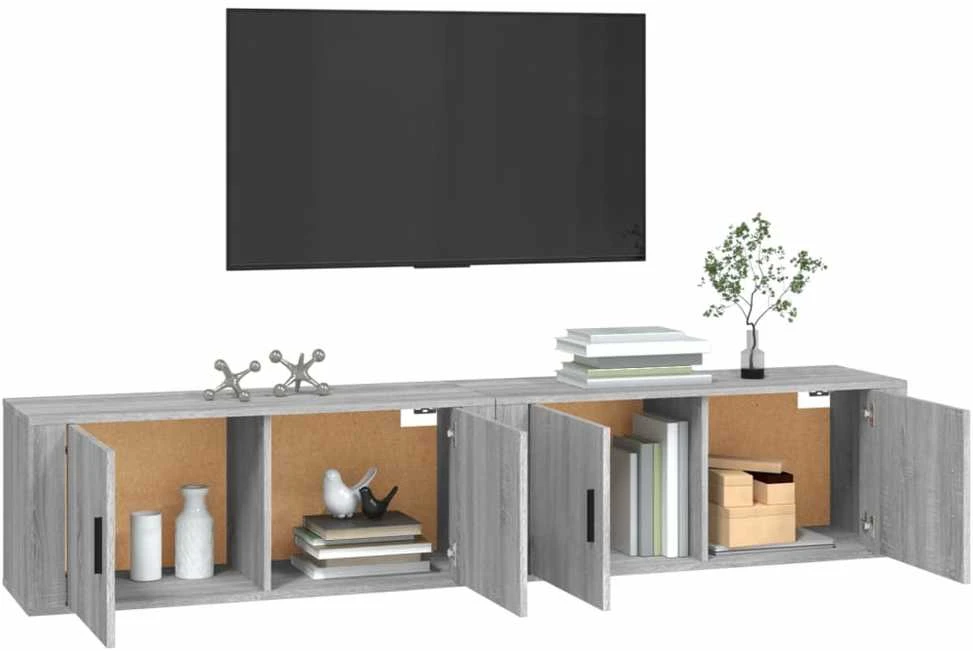 TV staliukas Sieninės TV spintelės, 2vnt., pilkos ąžuolo, 100x34,5x40cm
