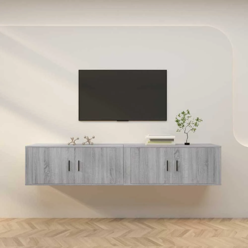TV staliukas Sieninės TV spintelės, 2vnt., pilkos ąžuolo, 100x34,5x40cm