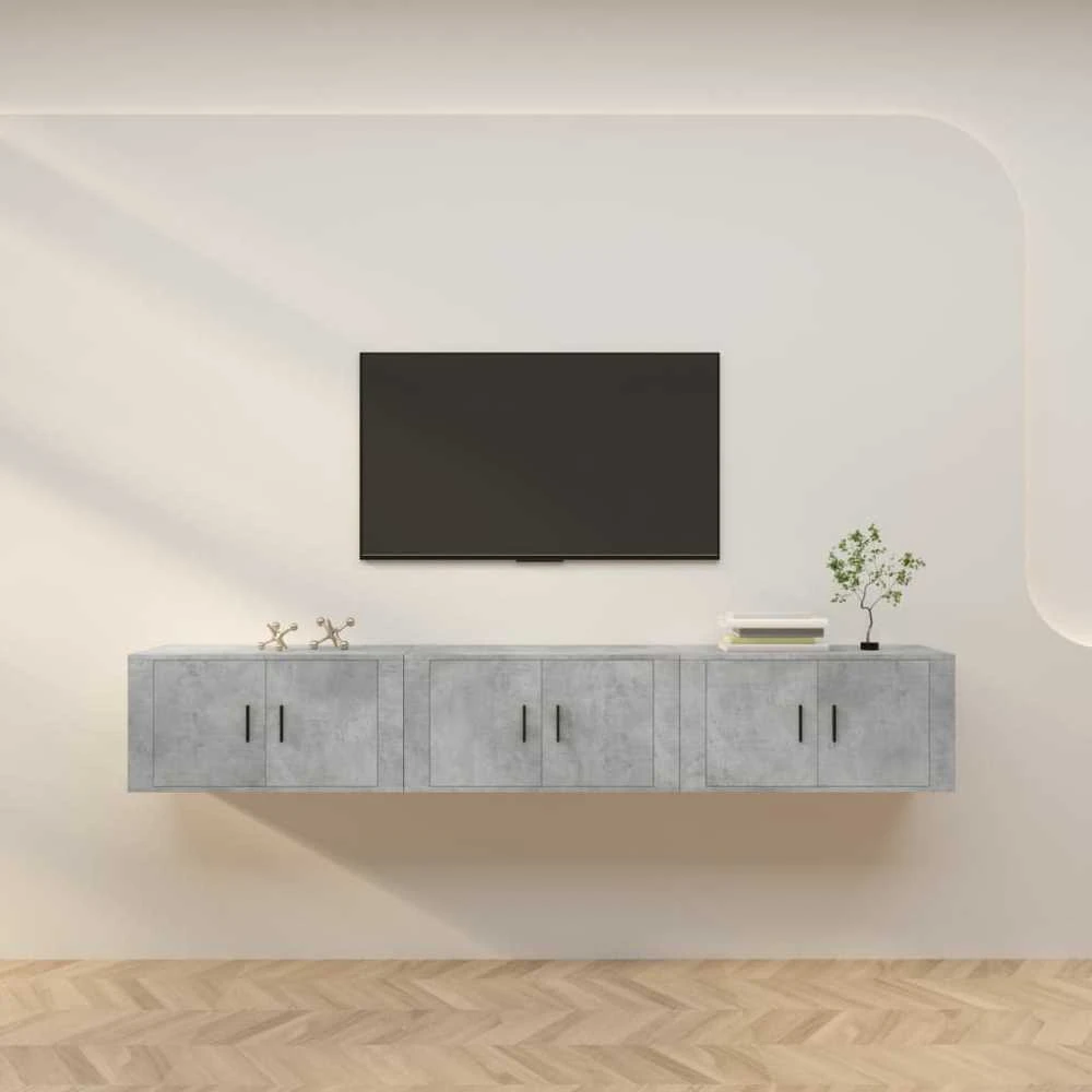 TV staliukas Sieninės TV spintelės, 3vnt., betono pilkos, 80x34,5x40cm