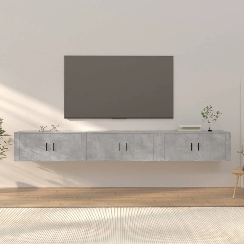 TV staliukas Sieninės TV spintelės, 3vnt., betono pilkos, 100x34,5x40cm