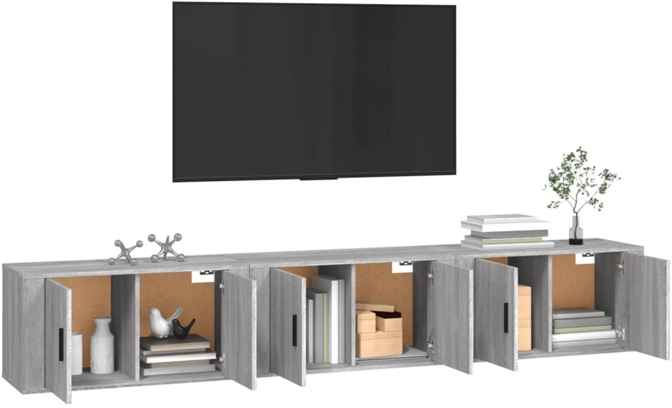 TV staliukas Sieninės TV spintelės, 3vnt., pilkos ąžuolo, 80x34,5x40cm