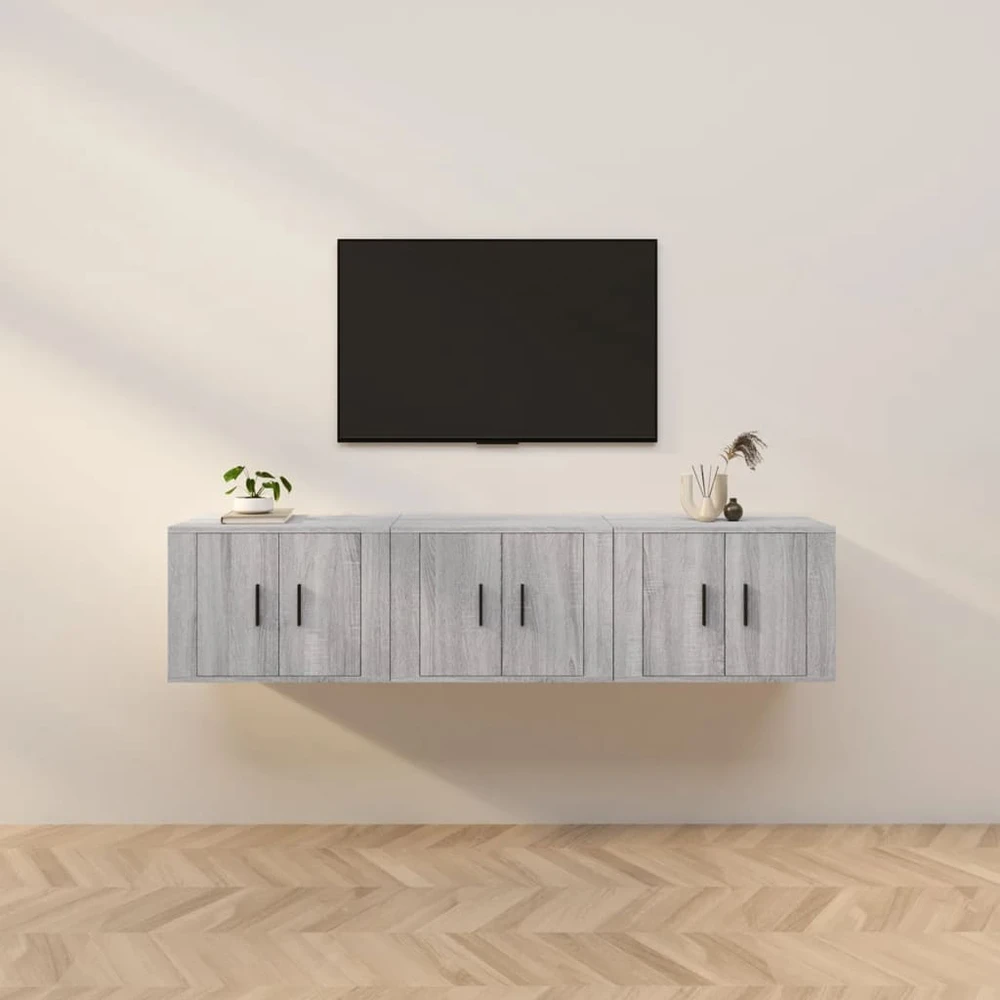 TV staliukas Sieninės TV spintelės, 3vnt., pilkos ąžuolo, 57x34,5x40cm