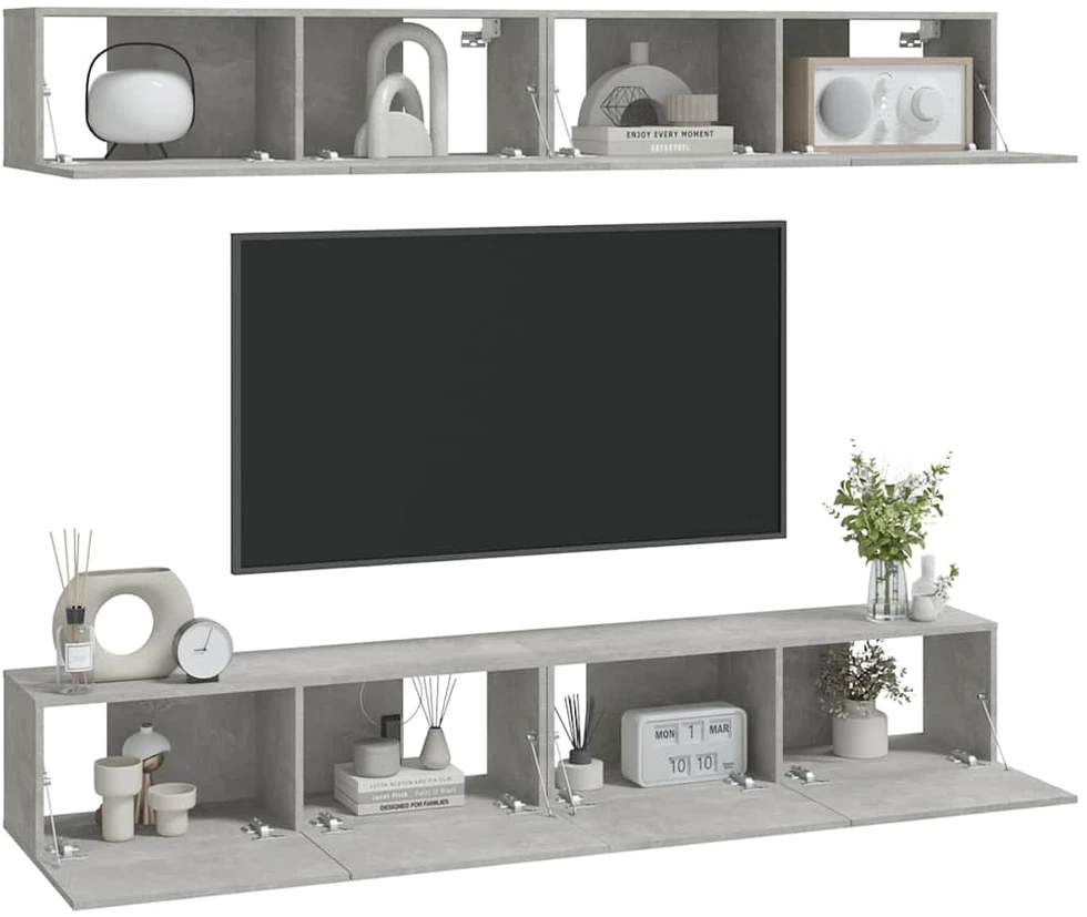 TV staliukas Sieninės TV spintelės, 4vnt., betono pilkos, 100x30x30cm