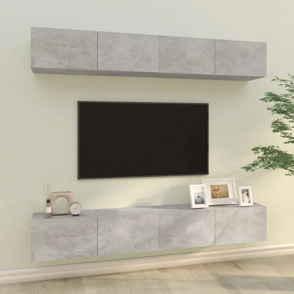 TV staliukas Sieninės TV spintelės, 4vnt., betono pilkos, 100x30x30cm