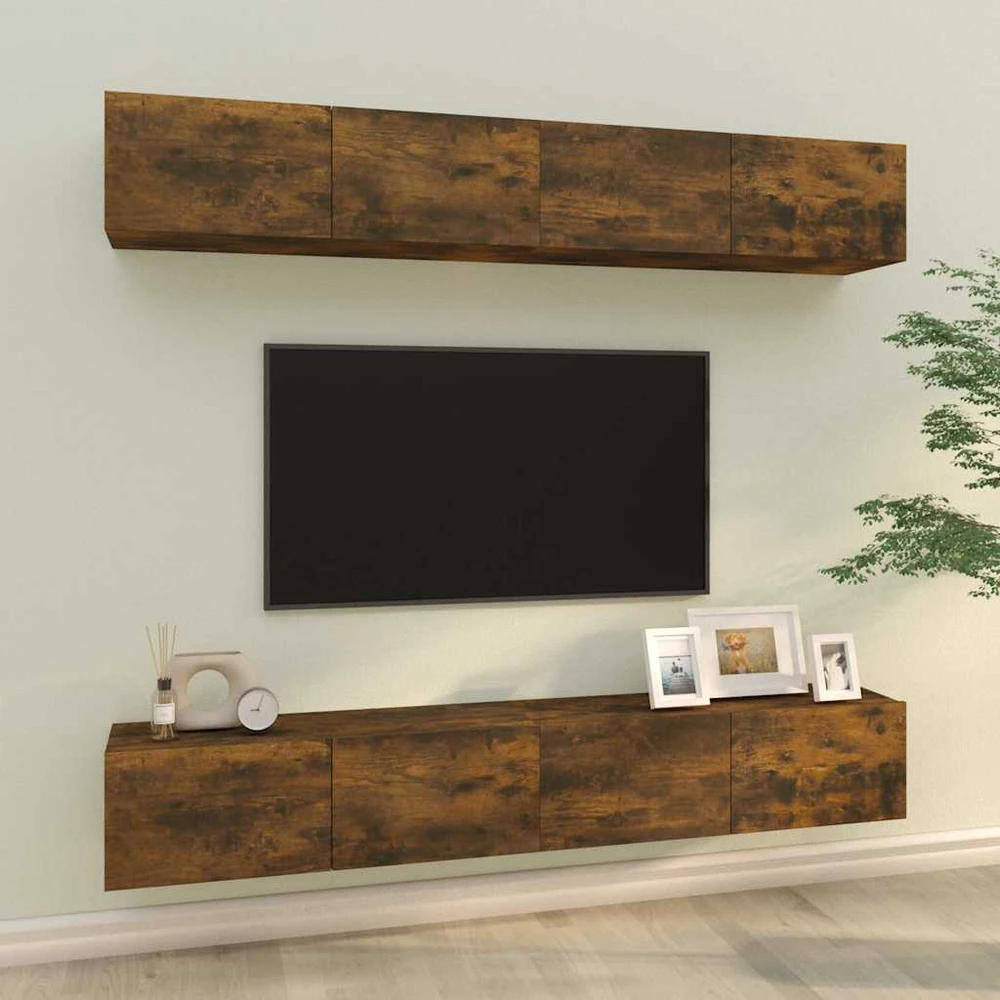 TV staliukas Sieninės TV spintelės, 4vnt., dūminio ąžuolo, 100x30x30cm