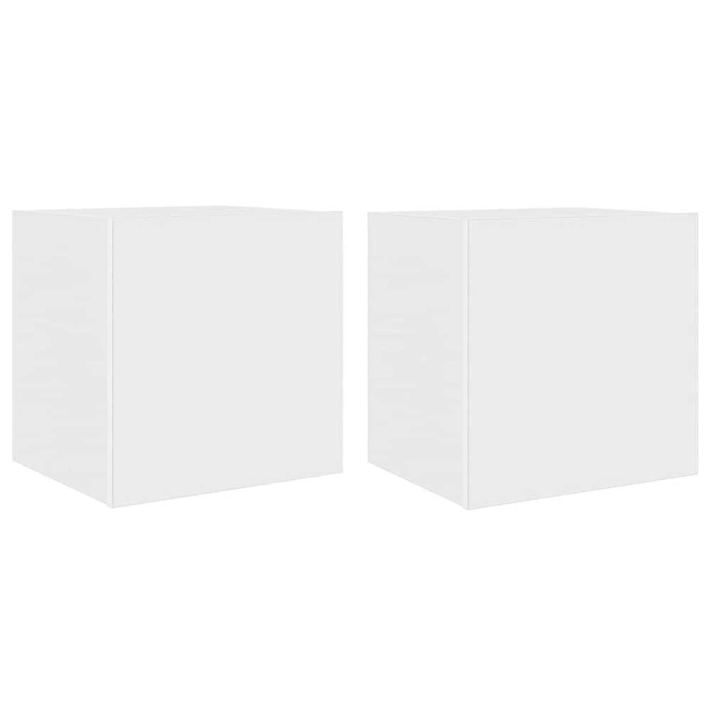 TV staliukas Sieninės TV spintelės su LED, 2vnt., baltos, 40,5x35x40cm