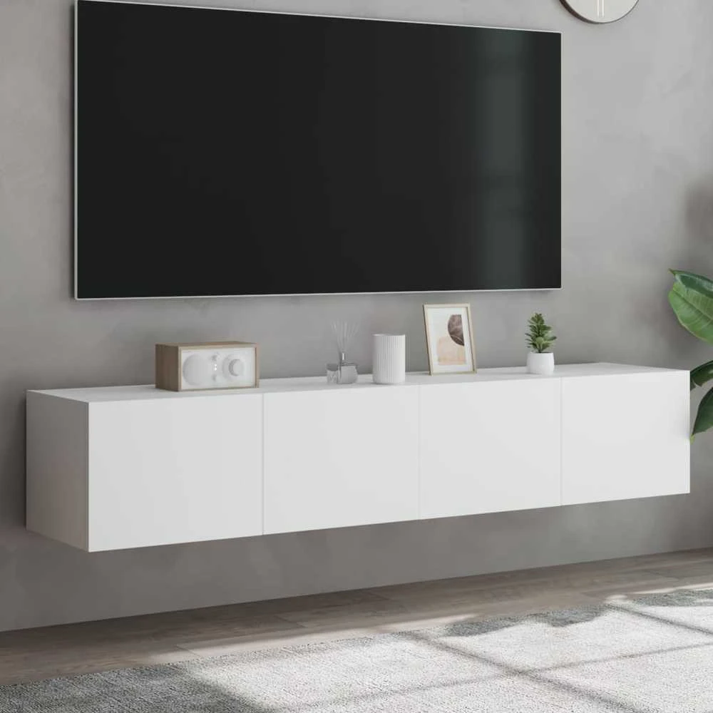 TV staliukas Sieninės TV spintelės su LED, 2vnt., baltos, 80x35x31cm
