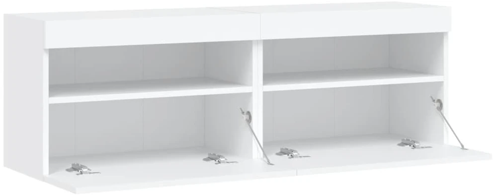 TV staliukas Sieninės TV spintelės su LED, 2vnt., baltos, 60x30x40cm