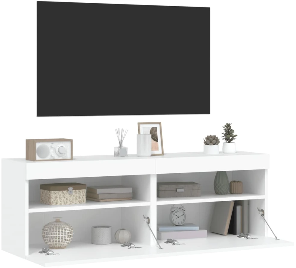 TV staliukas Sieninės TV spintelės su LED, 2vnt., baltos, 60x30x40cm