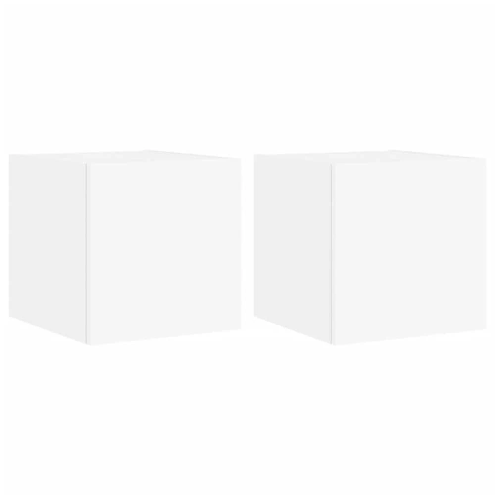 TV staliukas Sieninės TV spintelės su LED, 2vnt., baltos, 30,5x35x30cm