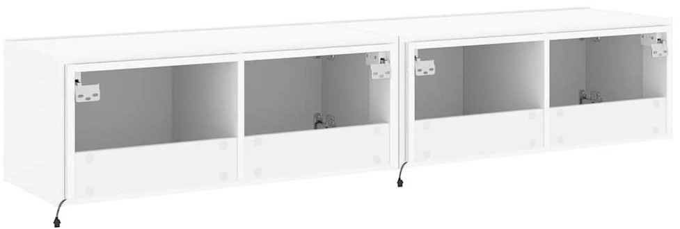 TV staliukas Sieninės TV spintelės su LED, 2vnt., baltos, 80x35x31cm