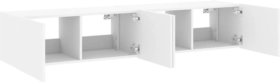 TV staliukas Sieninės TV spintelės su LED, 2vnt., baltos, 80x35x31cm