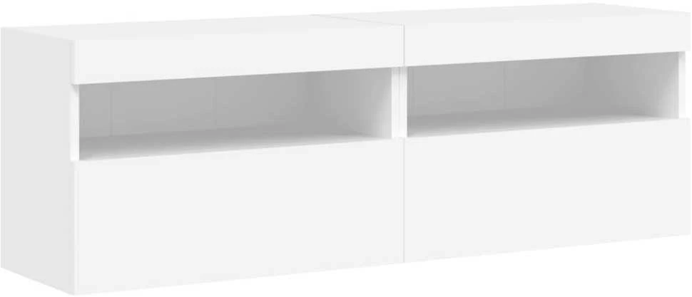 TV staliukas Sieninės TV spintelės su LED, 2vnt., baltos, 60x30x40cm