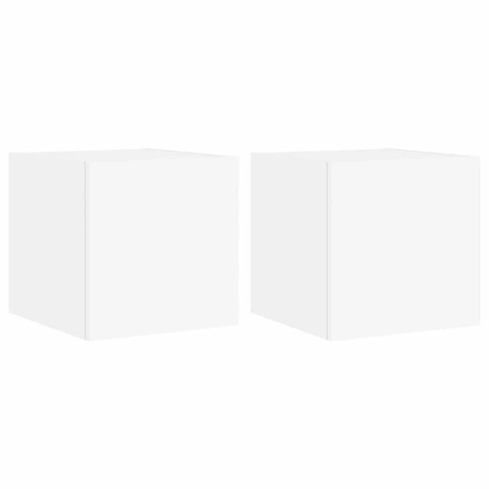 TV staliukas Sieninės TV spintelės su LED, 2vnt., baltos, 30,5x35x30cm